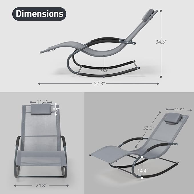 Outdoor Lounge Chair with Pillow, Pool Chaise Lounge Chair Set of 2