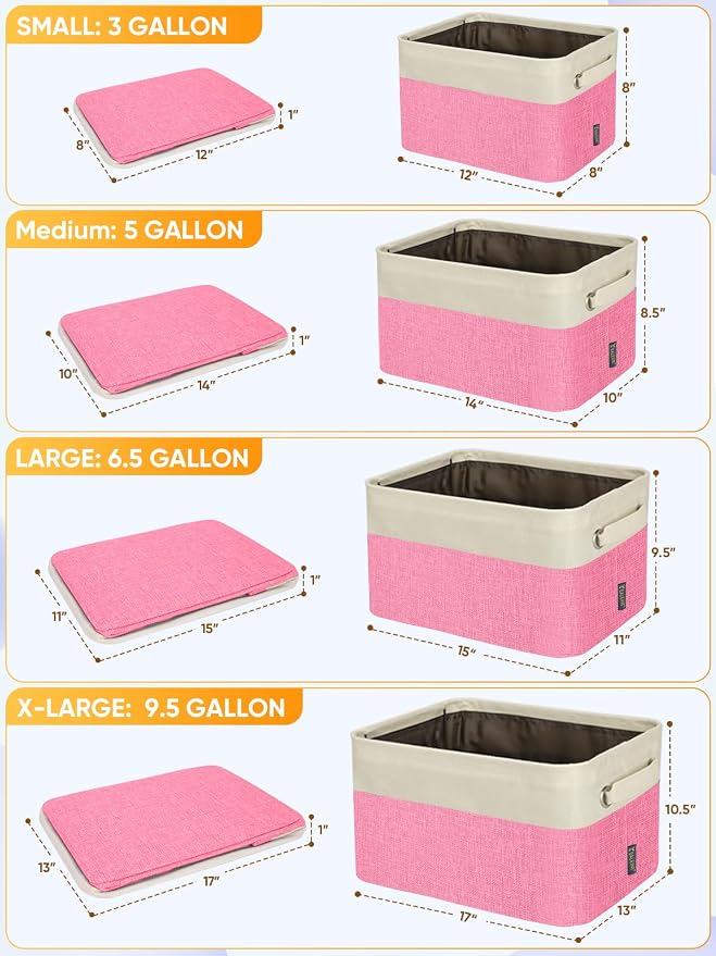 BALEINE 4 Pack Fabric Closet Storage Bins for Shelves, Linen Closet Organizers and Storage, Decorative Baskets for Organizing, Shelf, Clothes, Home, Office (Pink, 15''x11''x9.5'')