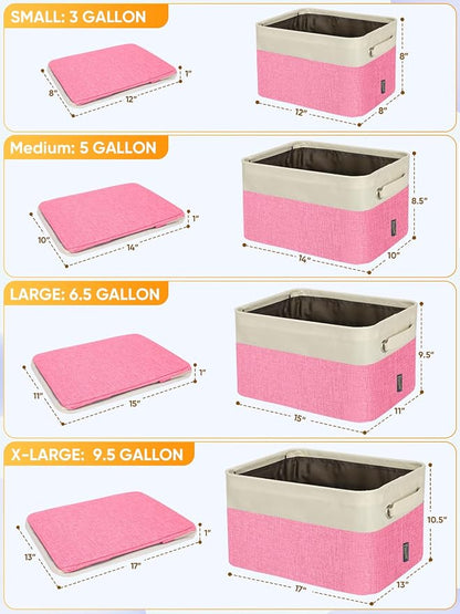 BALEINE 3 Pack Fabric Closet Storage Bins for Shelves, Linen Closet Organizers and Storage, Decorative Baskets for Organizing, Shelf, Clothes, Home, Office (Pink, 17''x13''x10.5'')