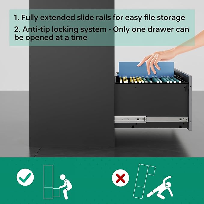 Letaya File Cabinet with Lock-Lateral 3 Drawer Metal Filing