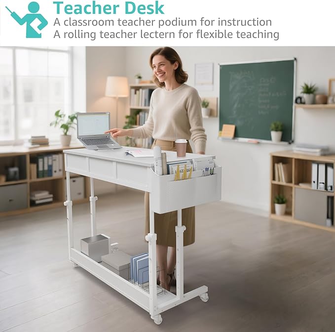 White Portable Rolling Computer Desk