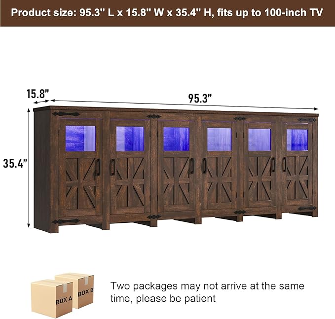 95.3" Large LED Farmhouse TV Stand