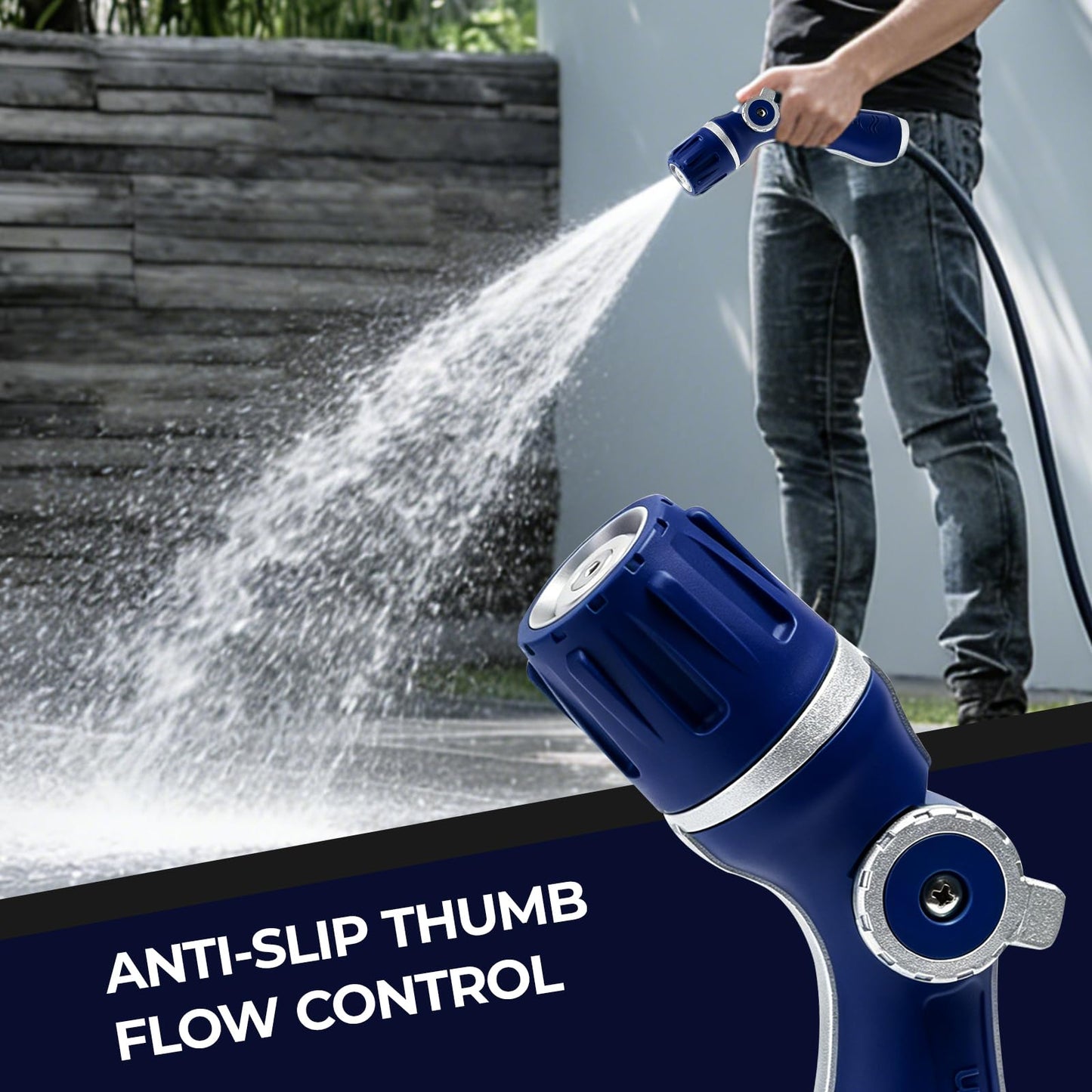 HugeDawn Garden Hose Nozzle, Heavy Duty Metal Sprayer Nozzle, Non-Slip Thumb Control, 3/4" GHT High Flow for Quick Watering & Cleaning (Blue)