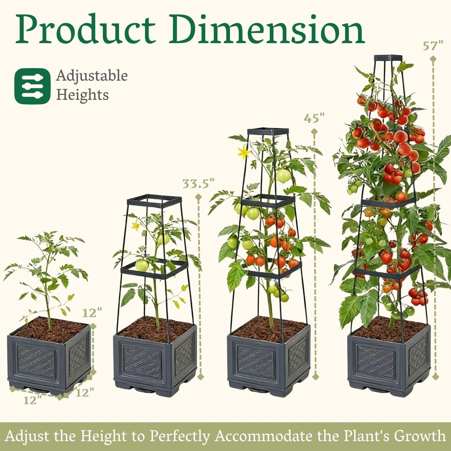 Chirpartti Rolling Tomato Planter with Trellis | Self-Watering Raised Garden Bed Tomato Pots for Growing Tomatoes | Planter Box with Trellis with Wheels for Climbing Plants Greenhouse Indoor Outdoor
