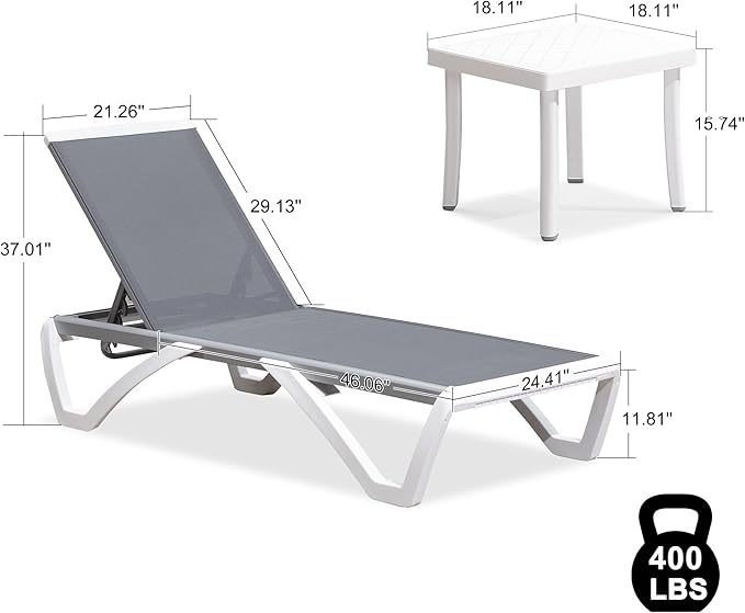 PURPLE LEAF Patio Chaise Lounge Chair Set Outside Aluminum Plastic Stackable