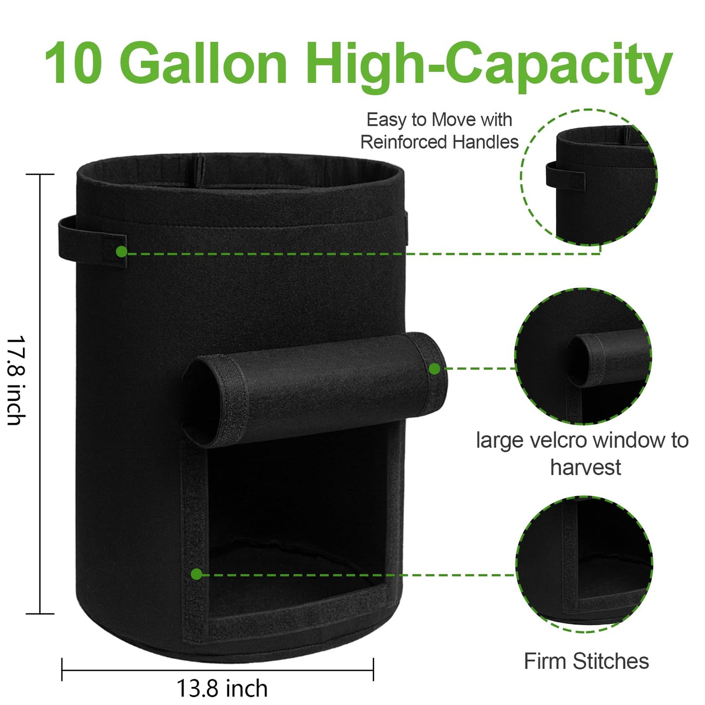 Homyhoo Potato Grow Bags with Flap 10 Gallon, 4 Pack Planter Pot with Handles and Harvest Window for Potato Tomato and Vegetables, Black and Gray