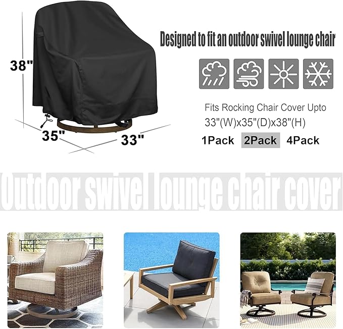 Outdoor Swivel Lounge Chair Cover 2 Pack, Waterproof Heavy Duty Outdoor Chair