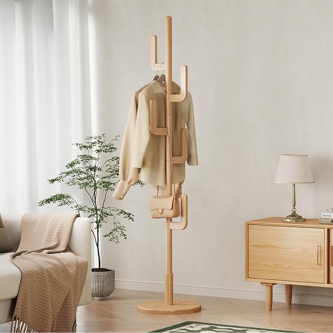 Muwuele Solid Wood Cactus Coat Rack, Freestanding Coat Rack