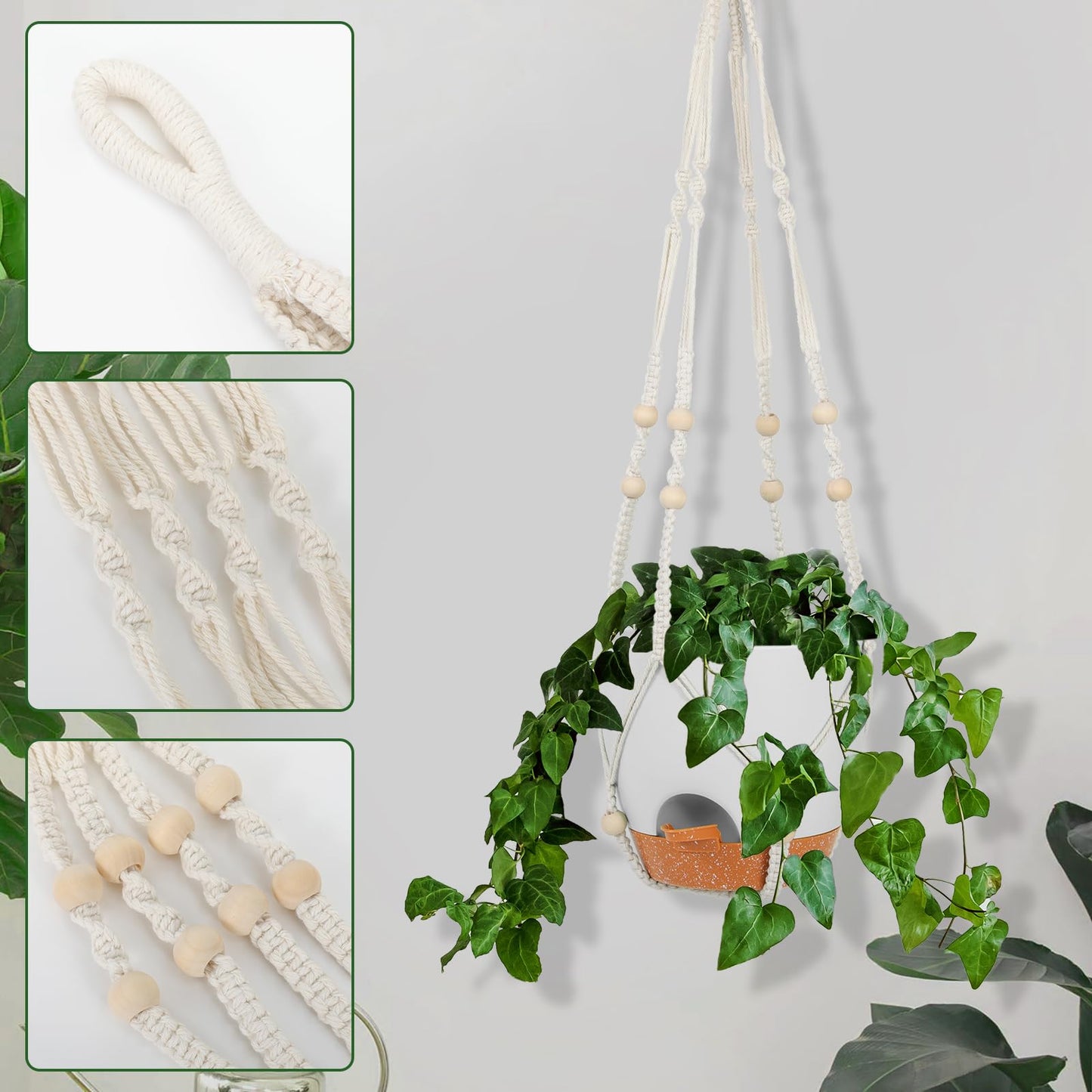 GARDIFE 8 Inch Hanging Planters with Macrame Plant Hanger for Indoor and Outdoor Plants, 2 Pack Large Self Watering Hanging Plant Pot with Basket Flower Pot with Drainage Hole, White