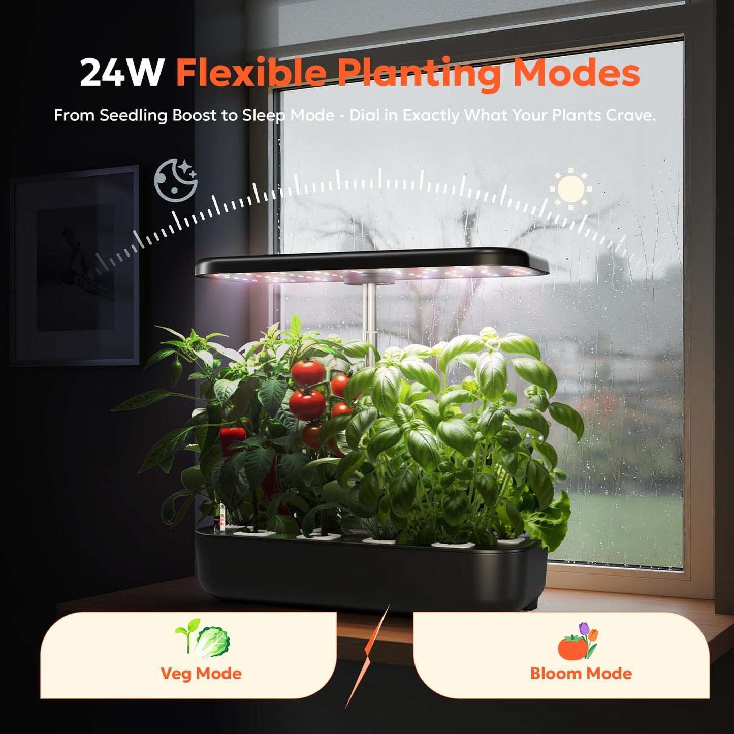 owltron Hydroponics Growing System Kit, 12 Pods Indoor Herb Garden with 24W LED Grow Light Full Spectrum, Planting Height Up to 20", Quiet Water Pump, Indoor Gardening for Gifts, Kitchen, Black