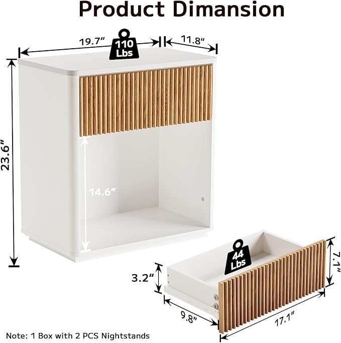 Modern Fluted Nightstand Set of 2