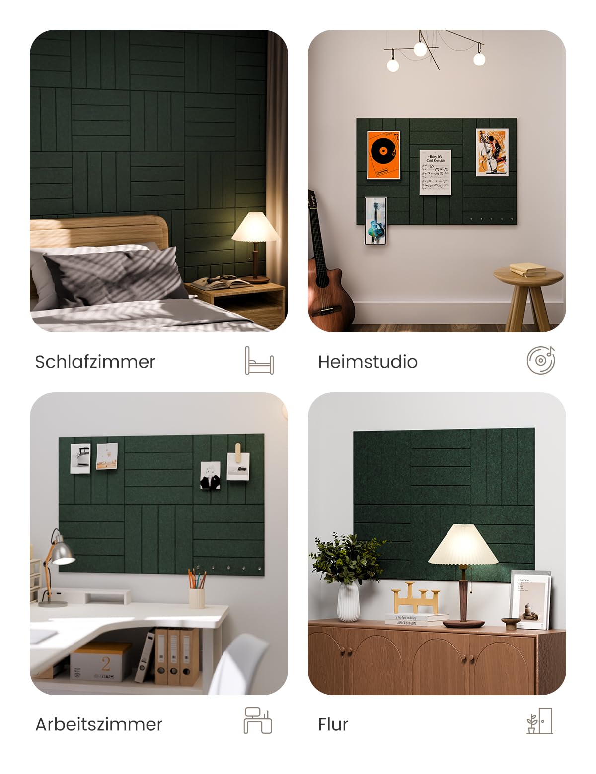 Bumusty Large Cork Board Alternative-36 x 24" Felt Bulletin Board Tiles, with 30 Pushpins, 40 Adhesive Tabs, Bold-Stripe 6-Pack, Cork Boards for Office Push Pin Board Felt Board-Pine Green