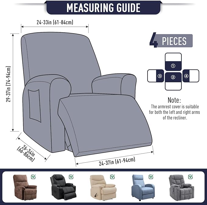 TAOCOCO Recliner Cover 4-Pieces, Recliner Stretch Sofa Slipcover, Recliner