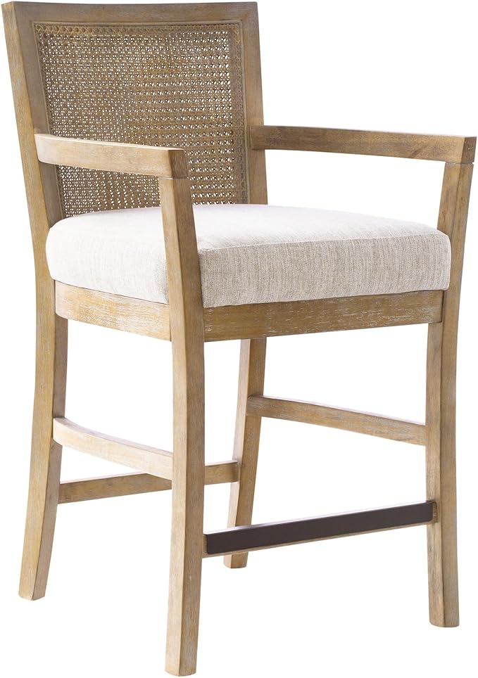 Madison Park Bar Stool with Rattan Back, Wood Counter Height Barstools