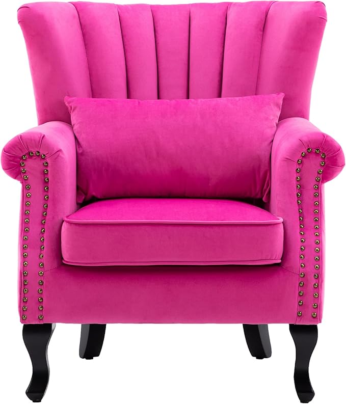 Mid Century Accent Chair Modern Tufted Wingback Armchair Club Chair Velvet