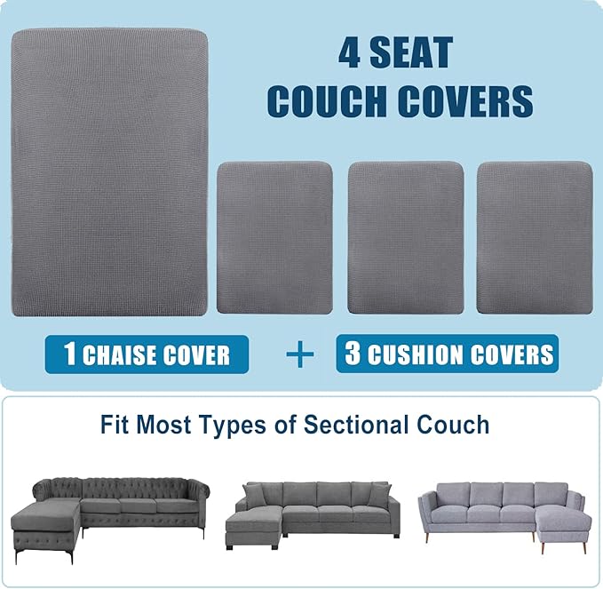 Water Repellent L Shaped Couch Covers Sofa Seat Cushion Slipcovers, Stretch