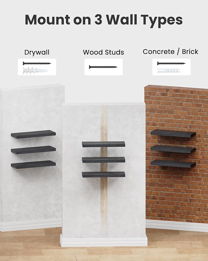 AMADA HOMEFURNISHING Floating Shelves Black, Wall Shelves
