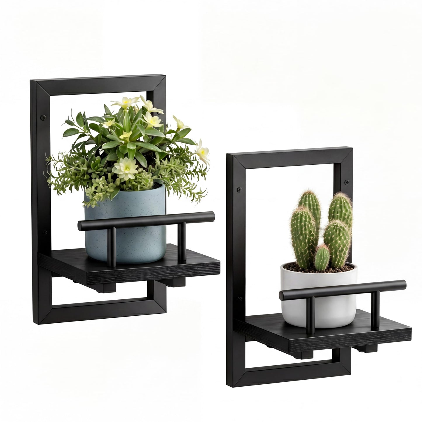 Sbosbo Floating Shelves for Wall, Plant Shelf Indoor, Wall Planters for Indoor Floating Plant Shelves for Bedroom, Living Room, Kitchen, Office, Bathroom Decor (Black, 2 Pack)