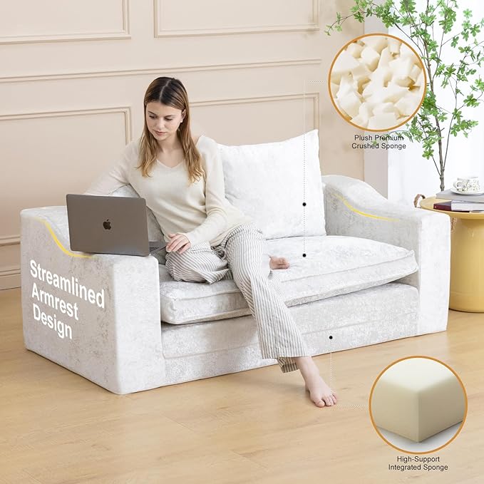 61" Convertible Sofa Bed Loveseat, Memory Foam Boneless Floor Couch