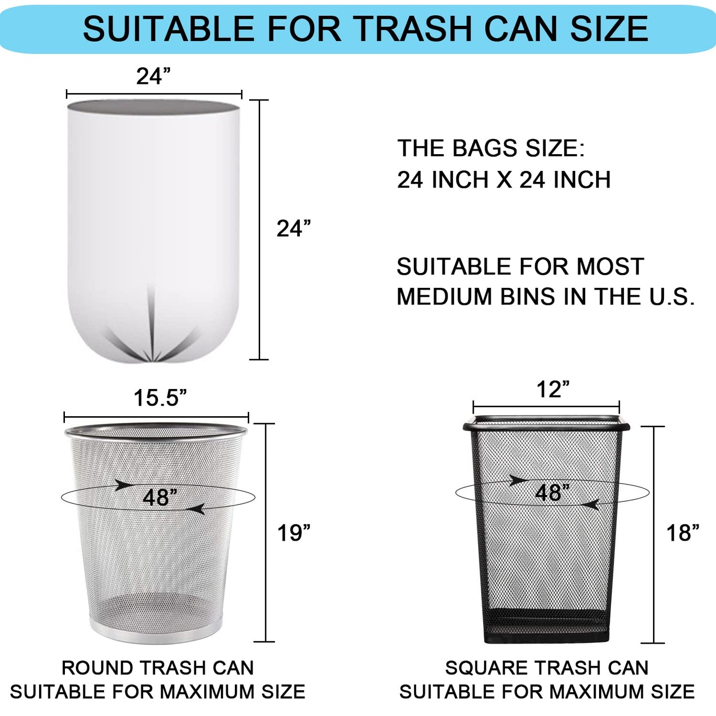 7 Gallon Trash Bags - 15 Micron Thick Strong Wastebasket Trash Can Bag for Office Home Kitchen, Clear Medium Size Garbage Bags, 105 Count