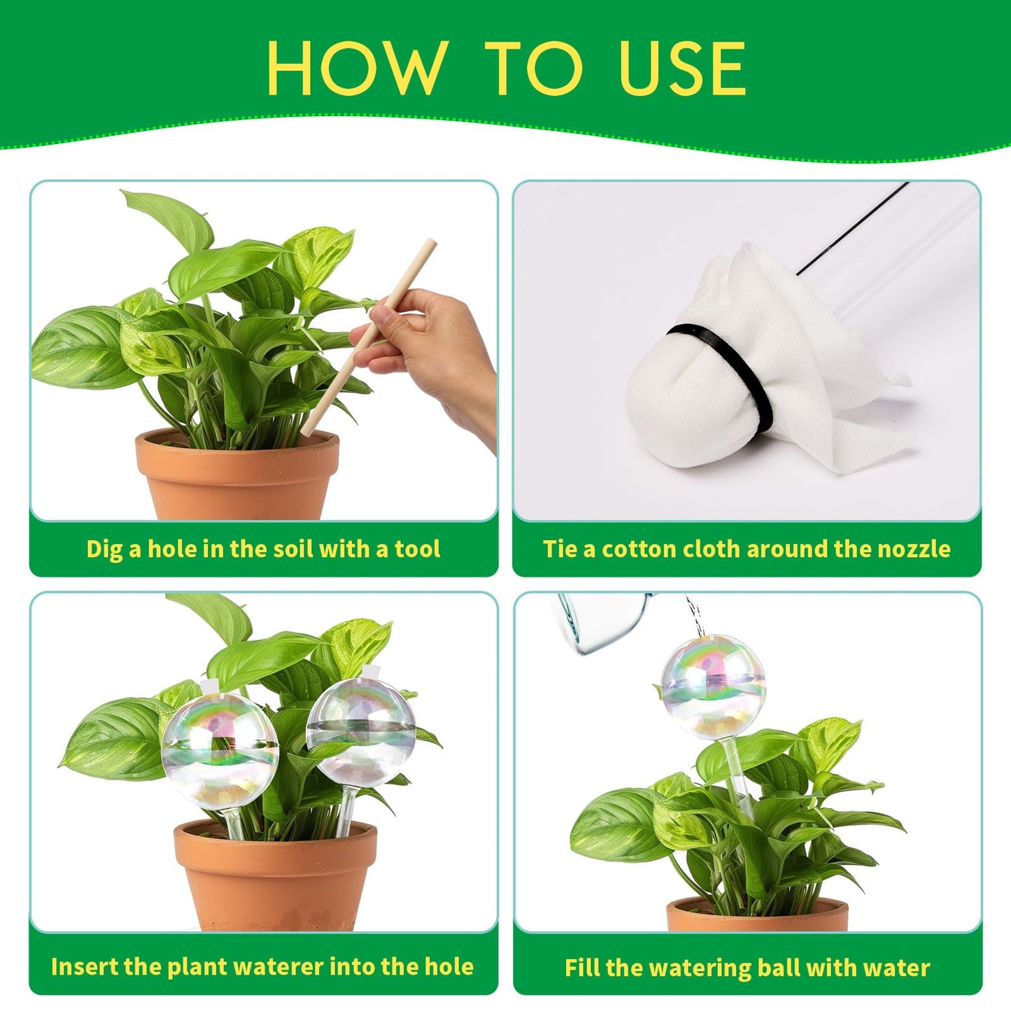 ZephyrBloom 13 oz Up 2 Weeks Large Plant Watering Globes & Bulbs, Self Watering Glass Globes to Water Plants While Away, Indoor Outdoor Automatic Slow-Release Watering Bulbs for Houseplants 2 Pack
