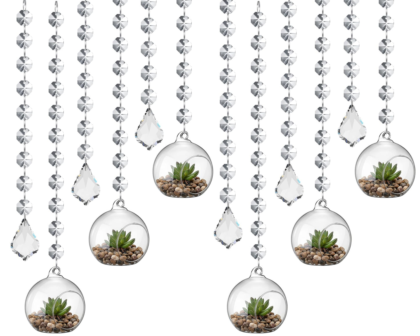GlikCeil 112 Pcs 3.15'' Hanging Glass Tealight Holder with Clear K9 Crystal Garland Strands and Maple Leaf Pendants Globe Plant Terrariums Glass Orbs for Wedding Party Valentine Decoration