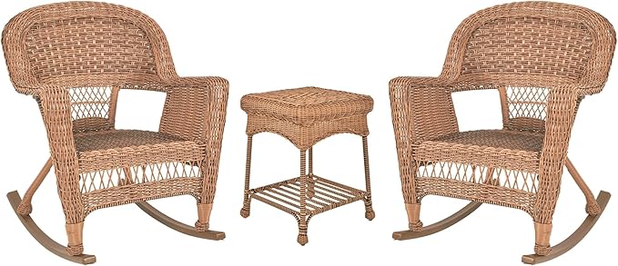 Jeco 3 Piece Rocker Wicker Chair Set