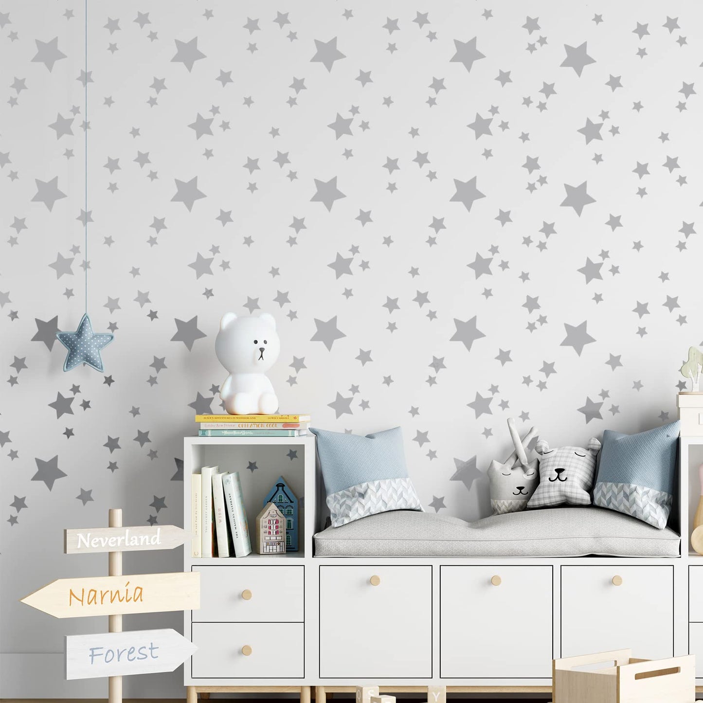 Sparkles & Stars Wall Decals - 500 Stars, Sparkle Decal, Kids Room & Nursery Wall Art, Grey Celestial Stickers