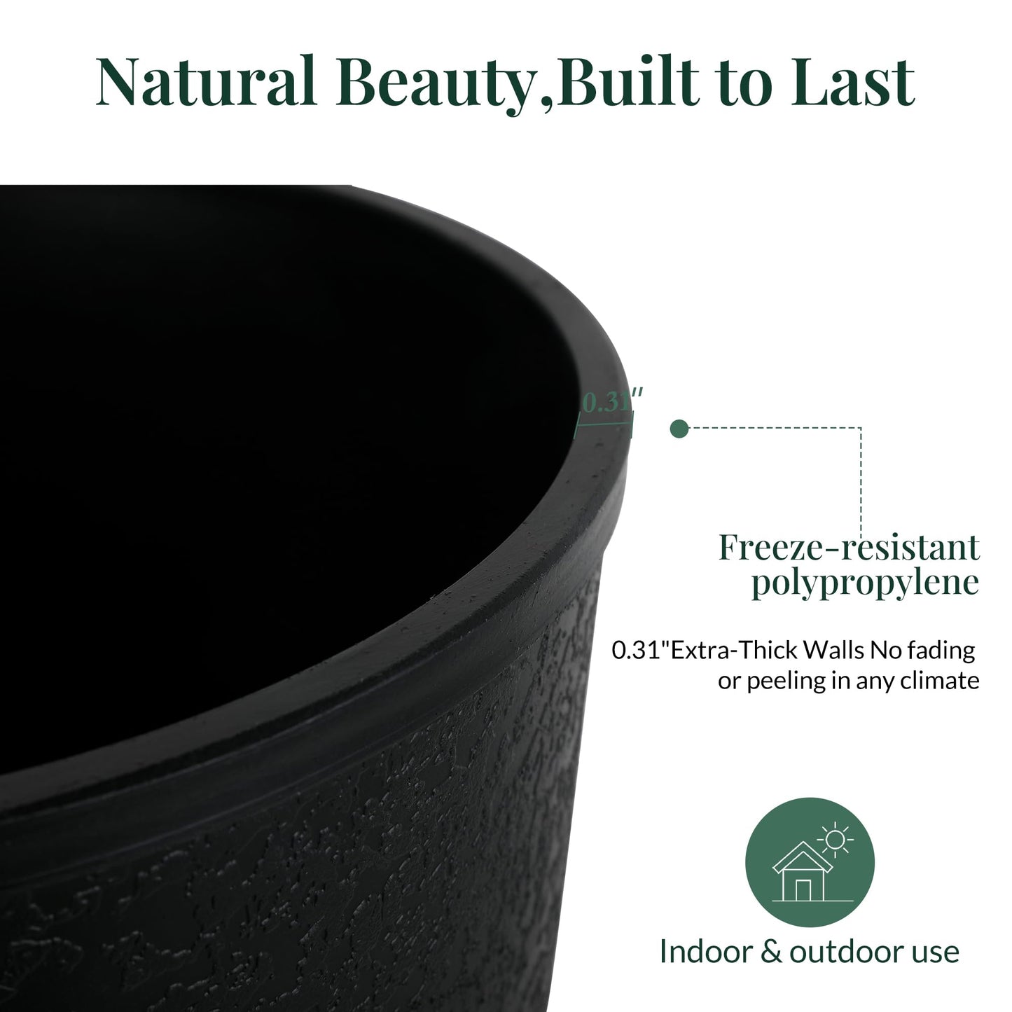 KOL Planters Flower Pots, Plastic Urn Planters for Indoor Outdoor Plants, Black Pedestal Planter Pots 2 Pack, 15 Inch Tall Decorative Planters with Drainage Holes & Plugs for Front Porch Patio Garden