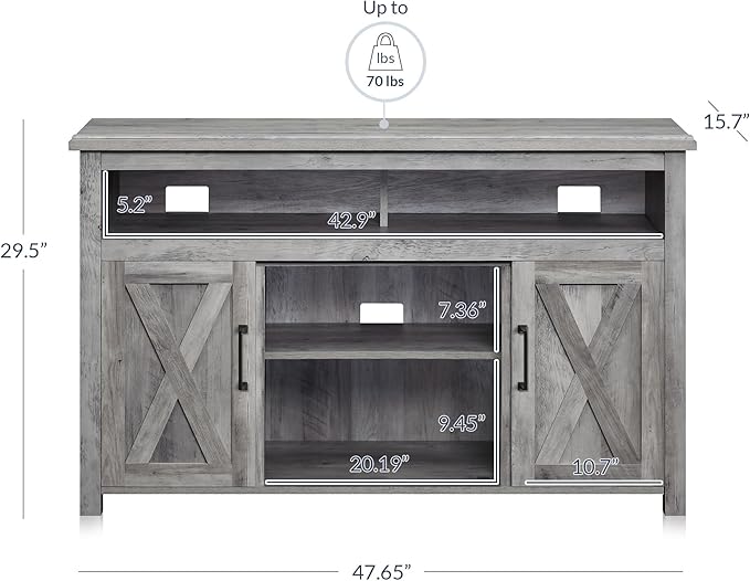 BELLEZE Modern 48 Inch Barn Door Wood TV Stand & Media Entertainment Center