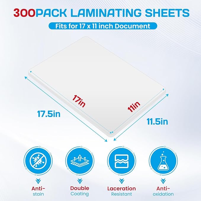 CAREGY 300 Pack Laminating Sheets, Hold 11 x 17 Inch Sheet, 3 Mil Clear Thermal Laminating Pouches 11.5 x 17.5 Inch Lamination Sheet Paper for Laminator, Round Corner