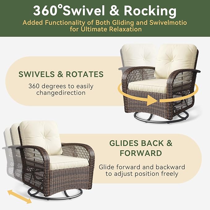Aoxun 3 Pieces Patio Furniture Set, Patio Swivel Rocker Chairs Set of 2