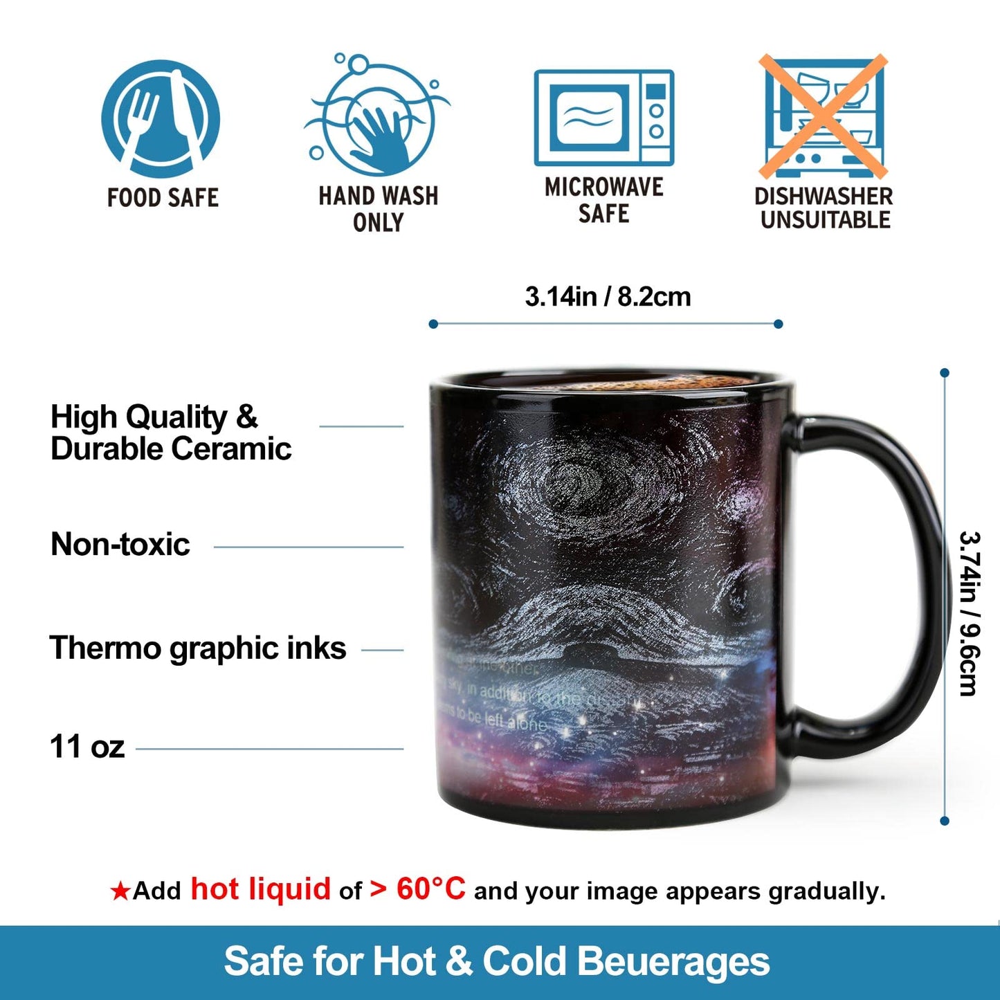 MUGKISS Color Changing Mug 12oz, Ceramic Heated Coffee Mug of Novelty Style, Gift for Family, Friends and Lover (Star Crossing B)