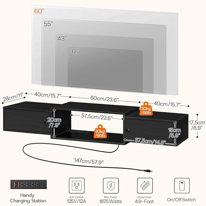 HOOBRO 55" Floating TV Stand