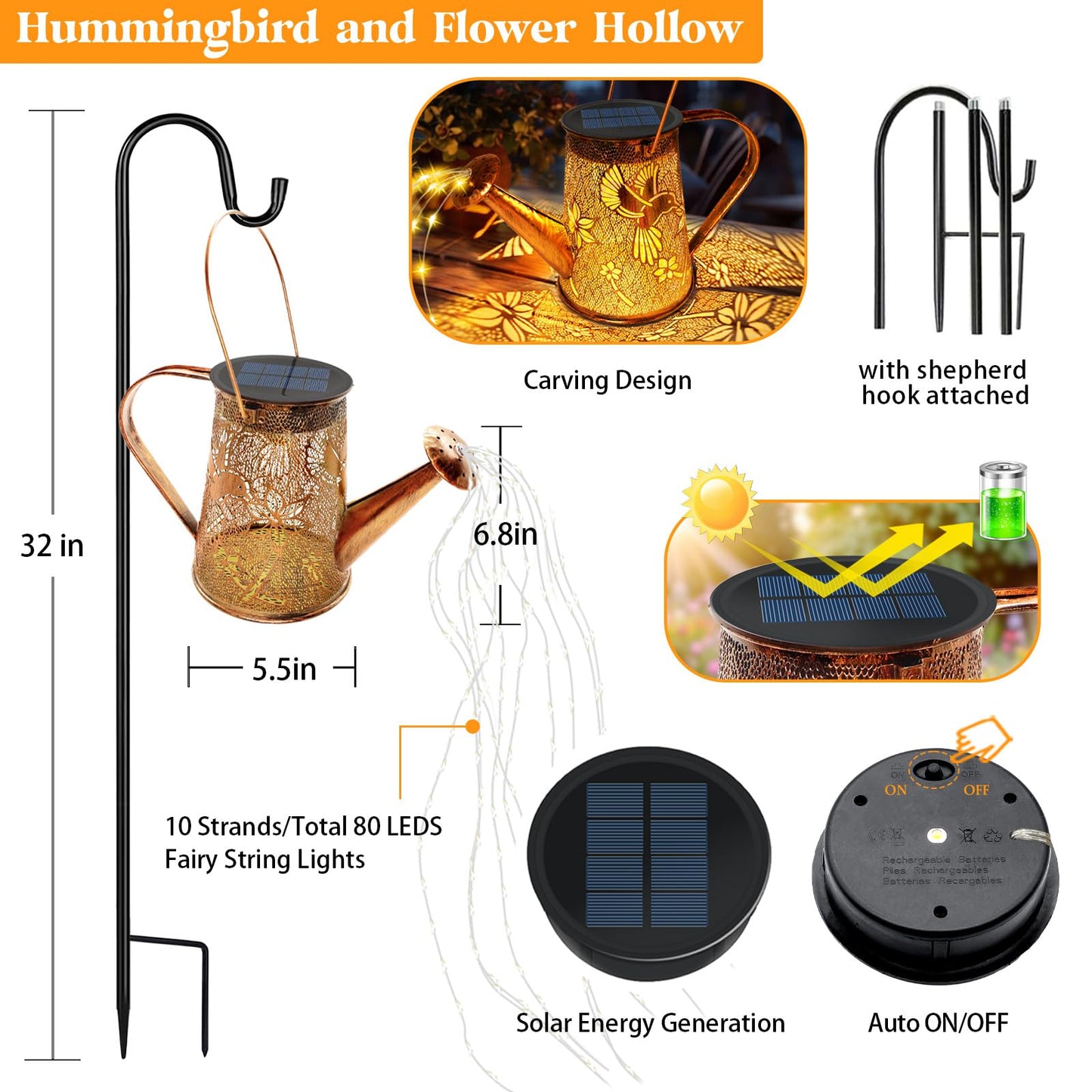 Vcdsoy Solar Watering Can Lights,Hummingbird Mother's Day Gifts for Women Mom Grandma Birthday, Large Hanging Solar Lantern Waterproof Outdoor Garden Decorations for Yard Porch Landscape Patio Pathway