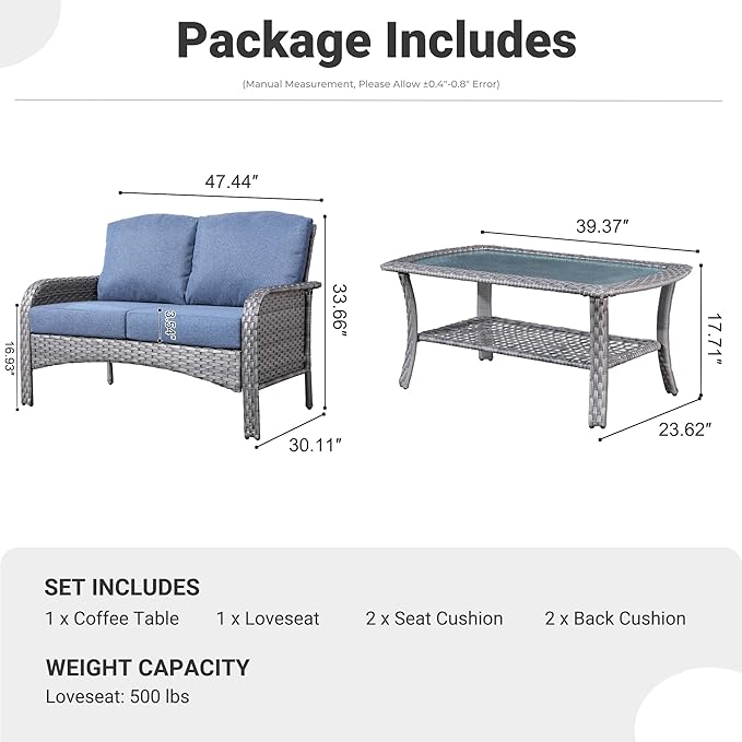 ovios 2-Piece Patio Furniture Set, Outdoor Wicker Sofa