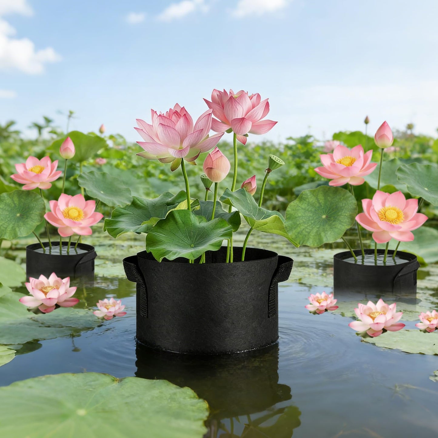 24 Pcs Lily Plant Pots for Pond, Aquatic Pond Planter for Pond Durable Breathe Reusable Fabric Plant Bags with Handles Thickened Nonwoven Fabric Pots for Aquatic Plants, Potato, Carrot, Onion, Flower