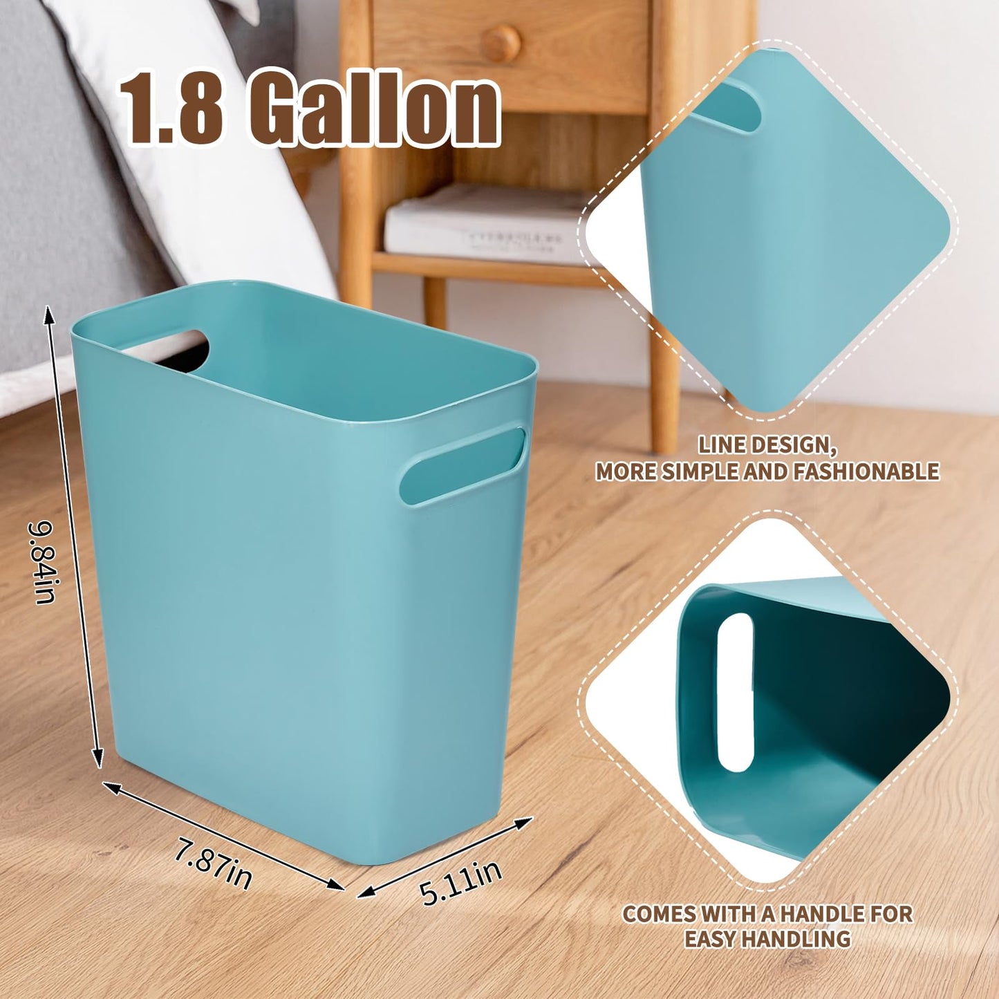 TEIUKAX Platic Trash Can - Small Waste basketbin - 1.8 Gallon- for Office,Home,Bathroom,Kitchen - Green