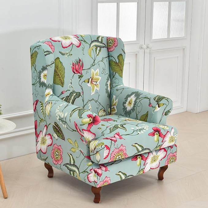 HAOYONG Wing Chair Slipcovers Stretch Wingback Chair Covers Printed 2 Pieces