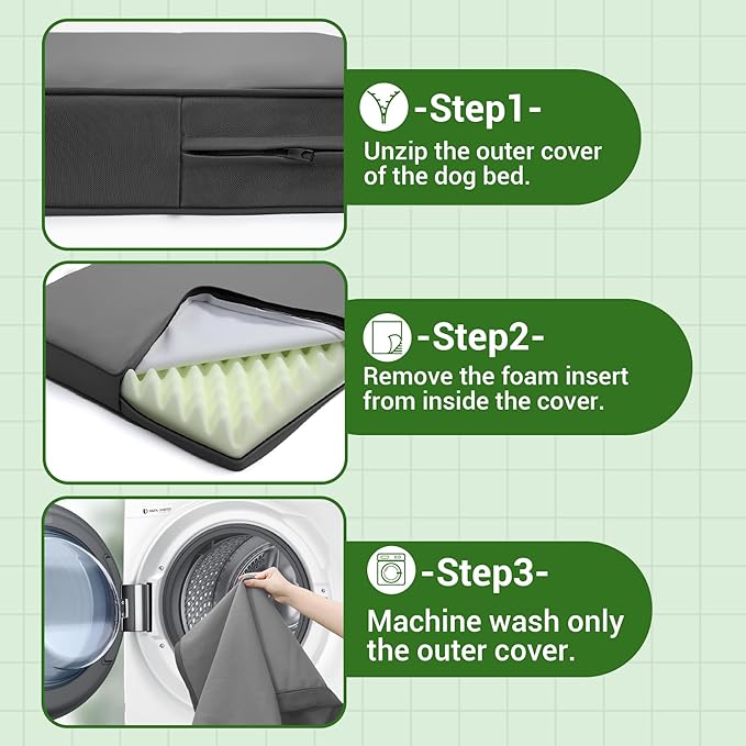 Vonabem Outdoor Waterproof Dog Bed Washable, Medium Crate Pad 30 inch, Cooling Wipeable Leather Puppy Bed with Removable Cover Reversible, Foam Durable Anti-Slip Pet Kennel Pads 29"x18" Grey
