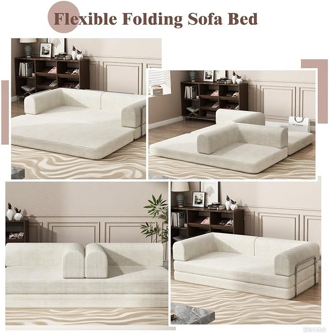 Garvee 78" Convertible Sleeper Sofa Bed, Plush Corduroy Futon Loveseat