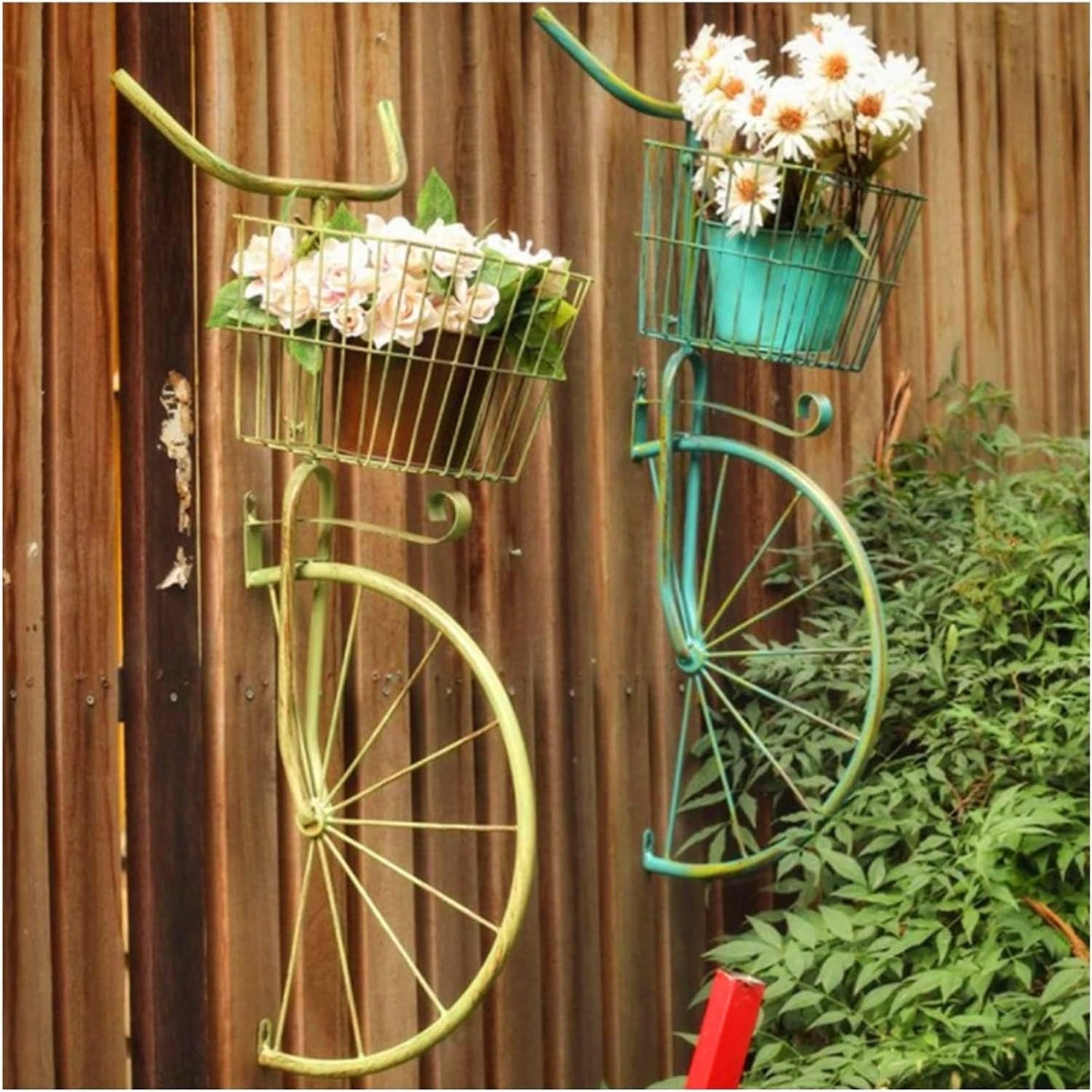 Asiwnshw Set of 2 Bicycle Plant Stand, Flower Pot Cart Holder Patio Stand Holder Outdoor Displaying Plants Flowers Metal Bike Plant Stand Hanging Planter Flower Holder Indoor Outdoor Decor