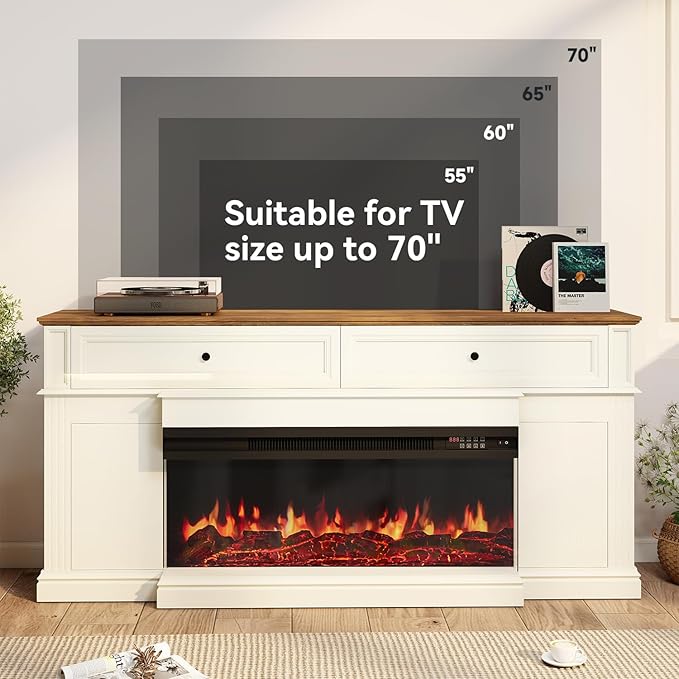 63" Farmhouse TV Stand with Fireplace