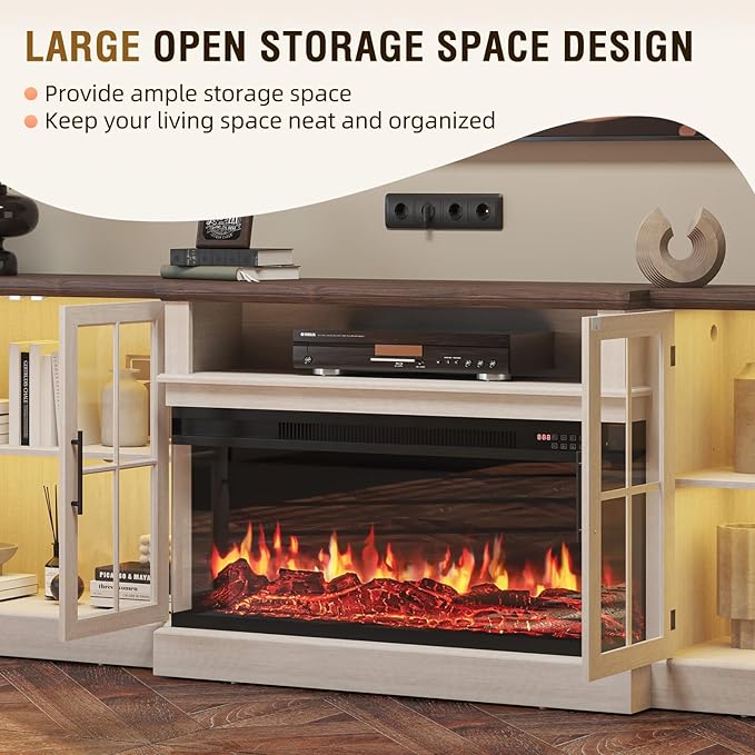 98" Farmhouse TV Stand with 36" Fireplace