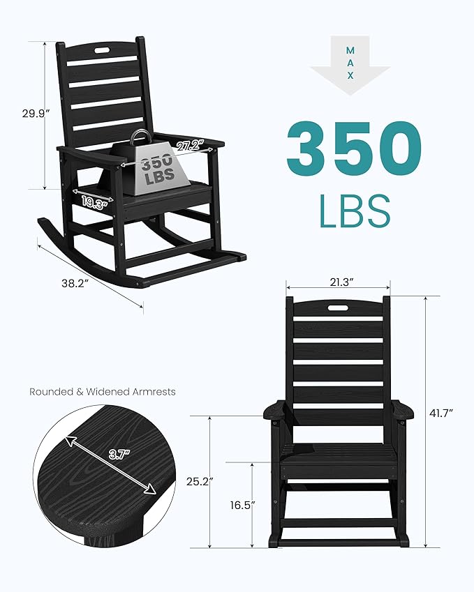 SERWALL Outdoor Rocking Chair Set of 4, Oversized HDPE Patio Rocking Chair