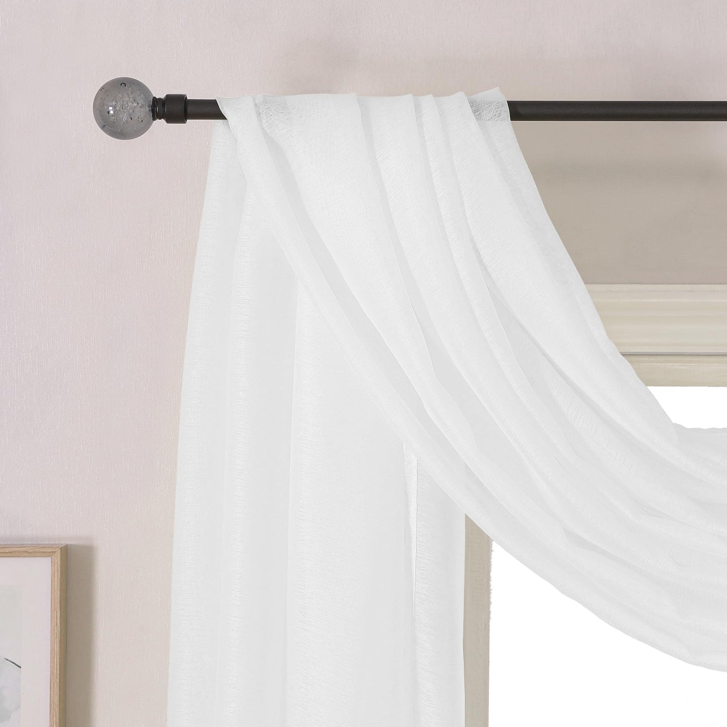DONREN 144 Inches Long Window Scarf for Party - Luxury Soft Semi Sheer Scarf Valance for Wedding (1 Panel,White)