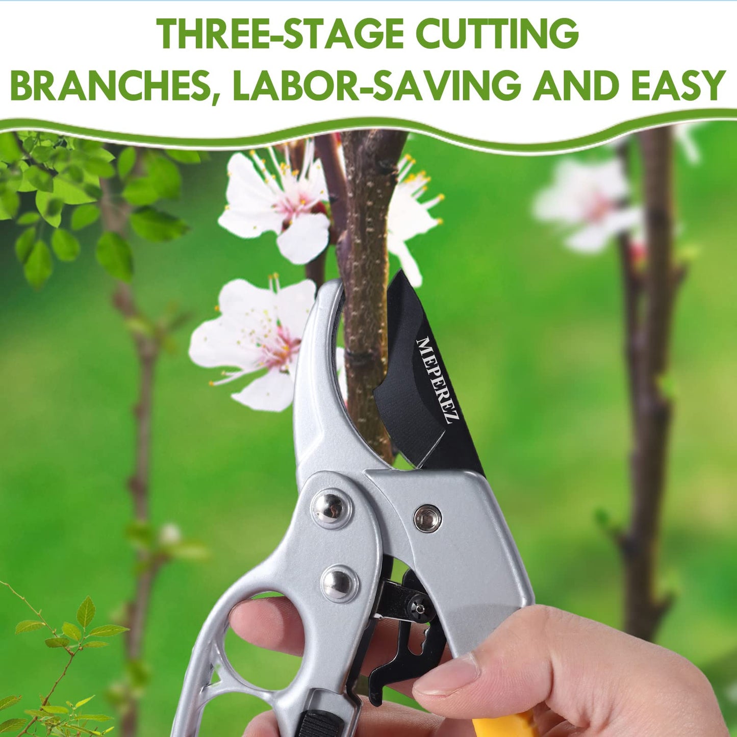 MEPEREZ Premium German-Made Pruning Shears – Ergonomic, Heavy-Duty Hand Pruners Designed for Precision Cutting of Plants; Ideal for Gardeners and Individuals with Arthritis or Reduced Hand Strength
