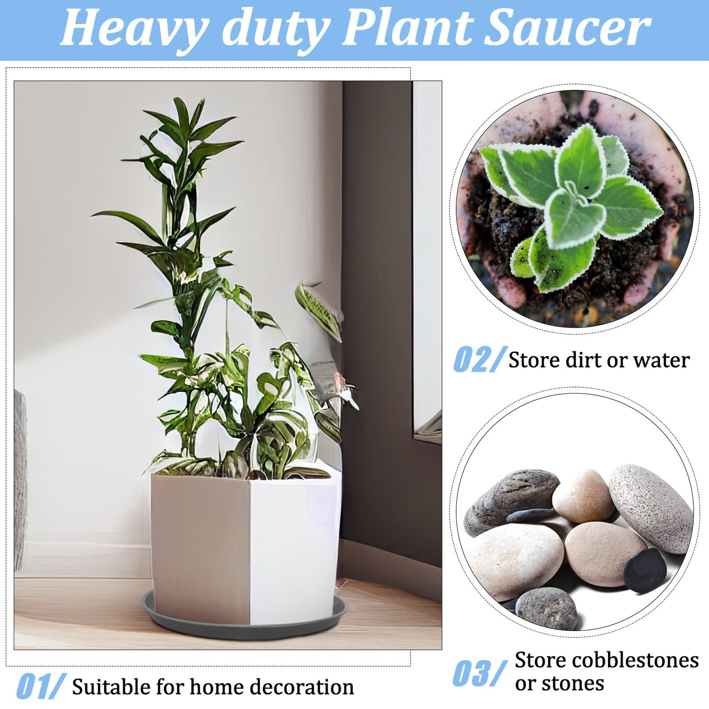 Eccliy 12 Pcs Plastic Plant Saucers Round Plant Tray Large Flower Pot Heavy Duty Planter Water Trays Thick Planter Drip Saucers for Indoors and Outdoors(16 Inch,Gray)