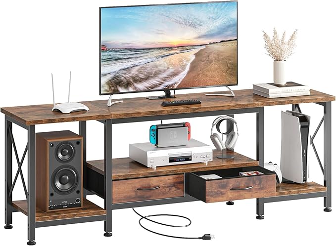 DUMOS 63” TV Stand with Power Outlets, Entertainment Center