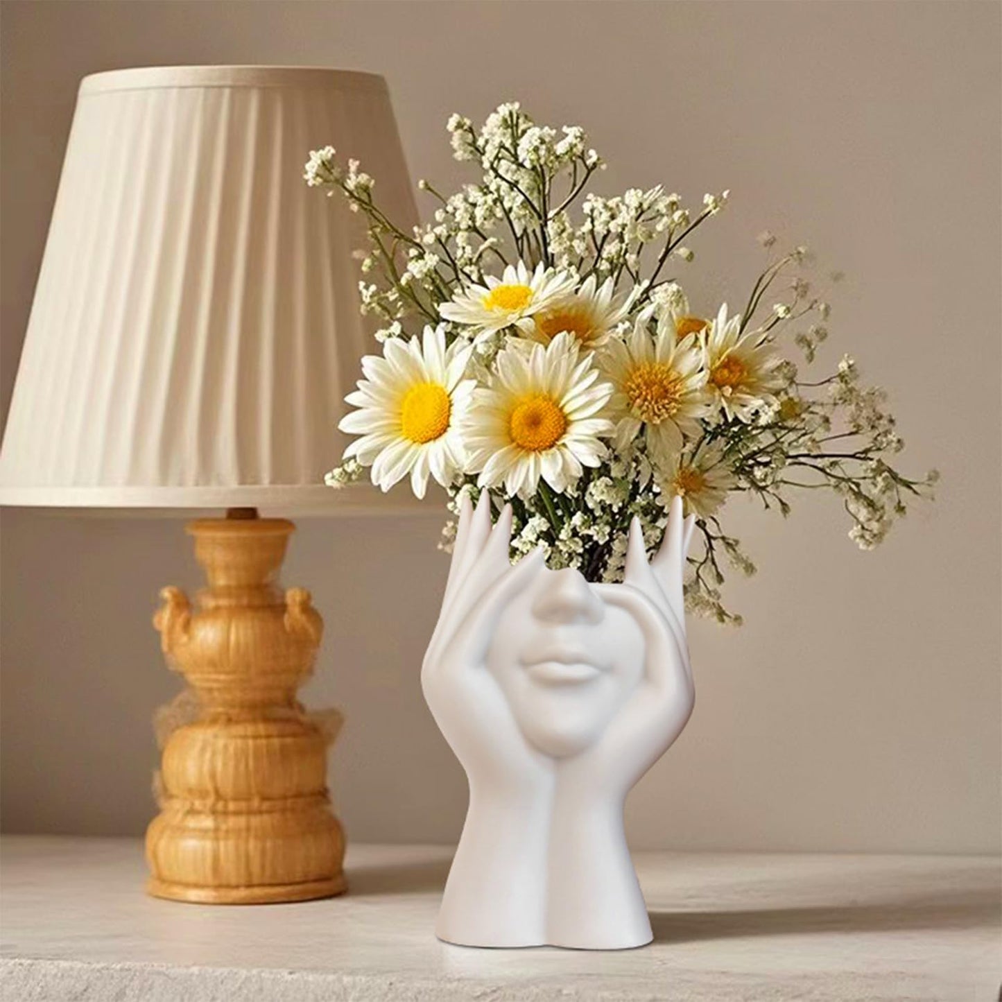 Swanswick Decorative Face Planter, White Plastic Head Vase, Modern Art Flower Pot（Plastic）